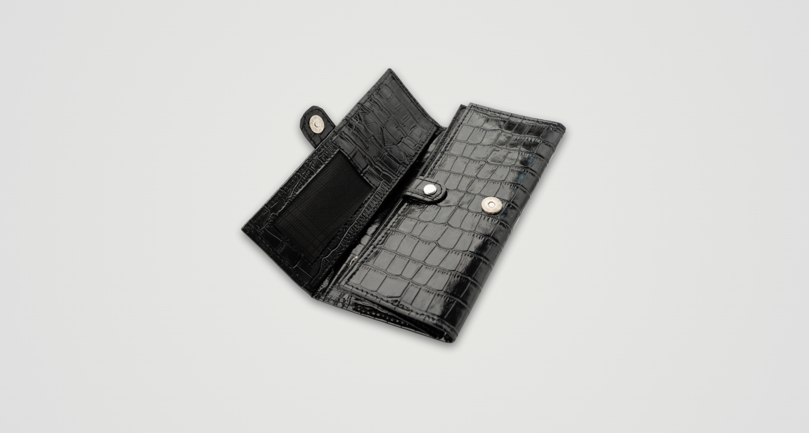 Black Shine Croc Organizer Wallet