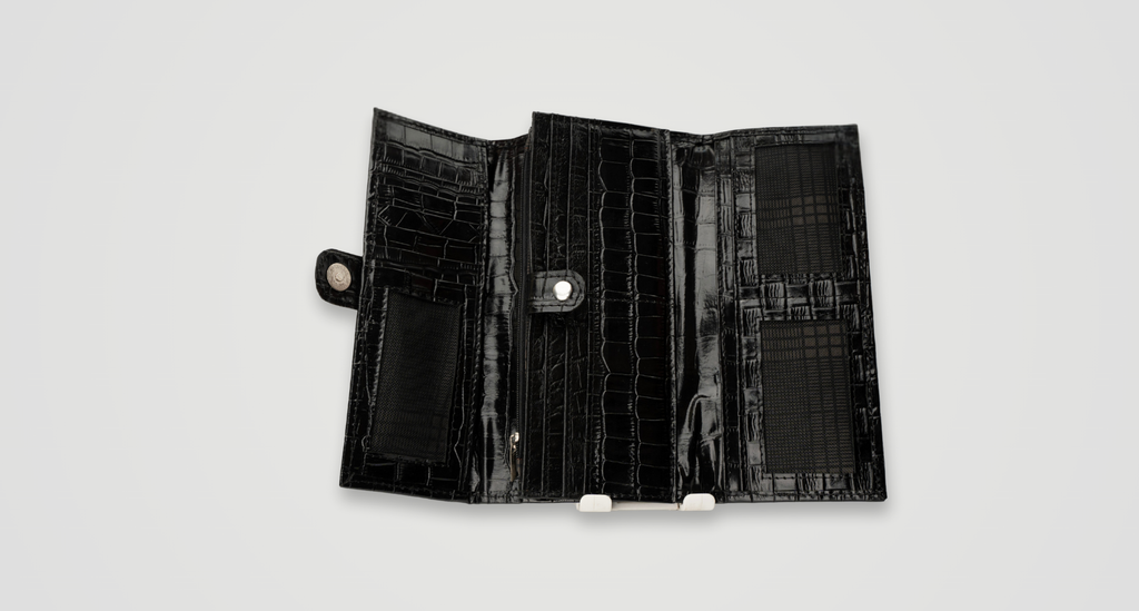 Black Shine Croc Organizer Wallet