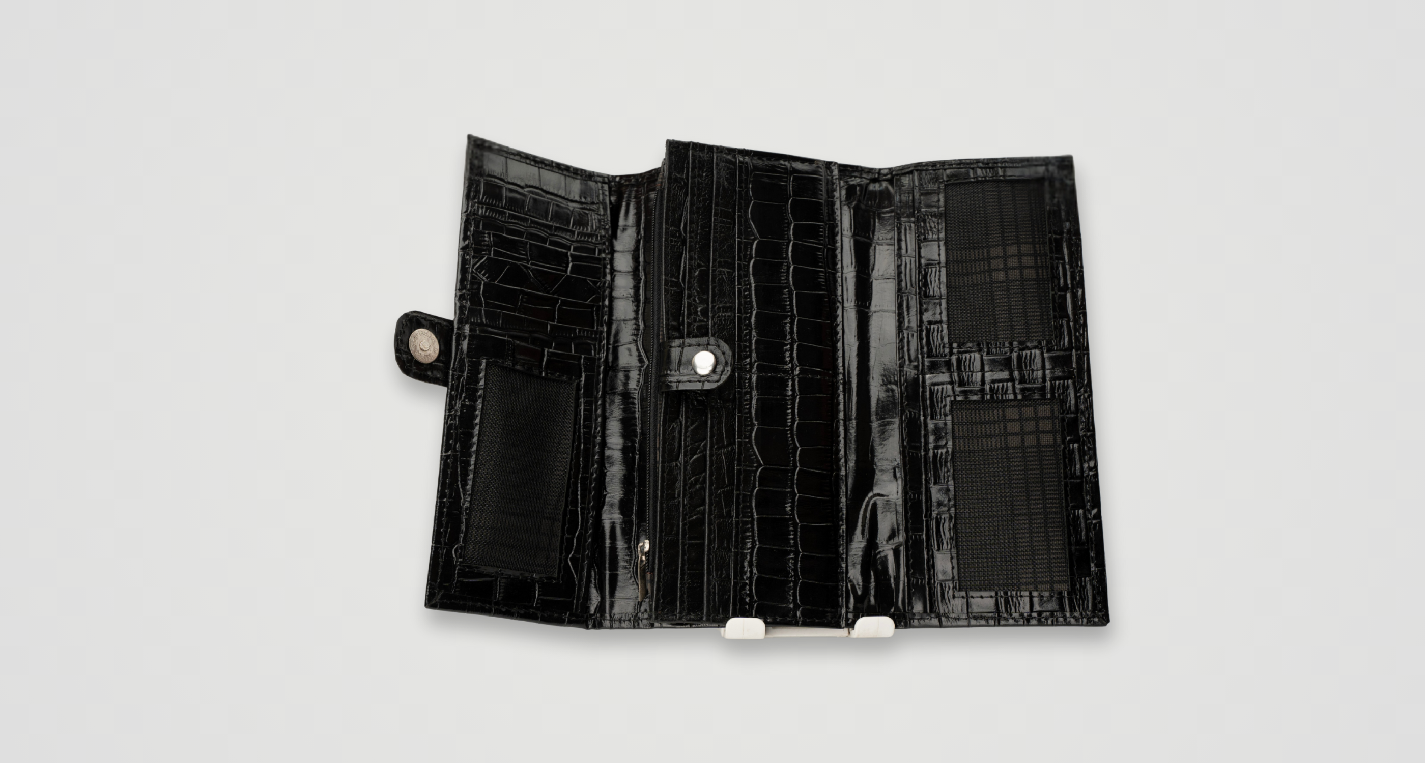 Black Shine Croc Organizer Wallet