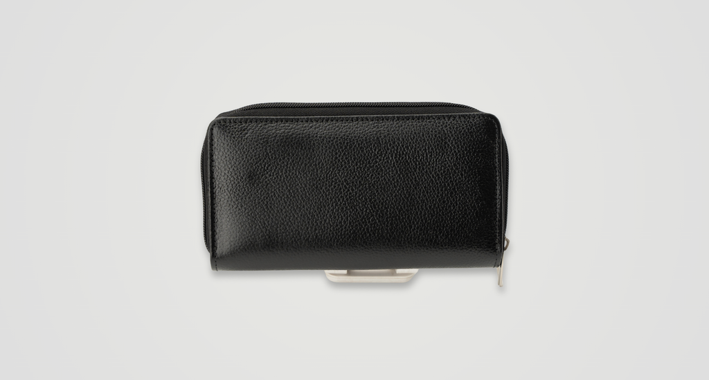 Compact Zip-Around Wallet in Black Pebbled Leather