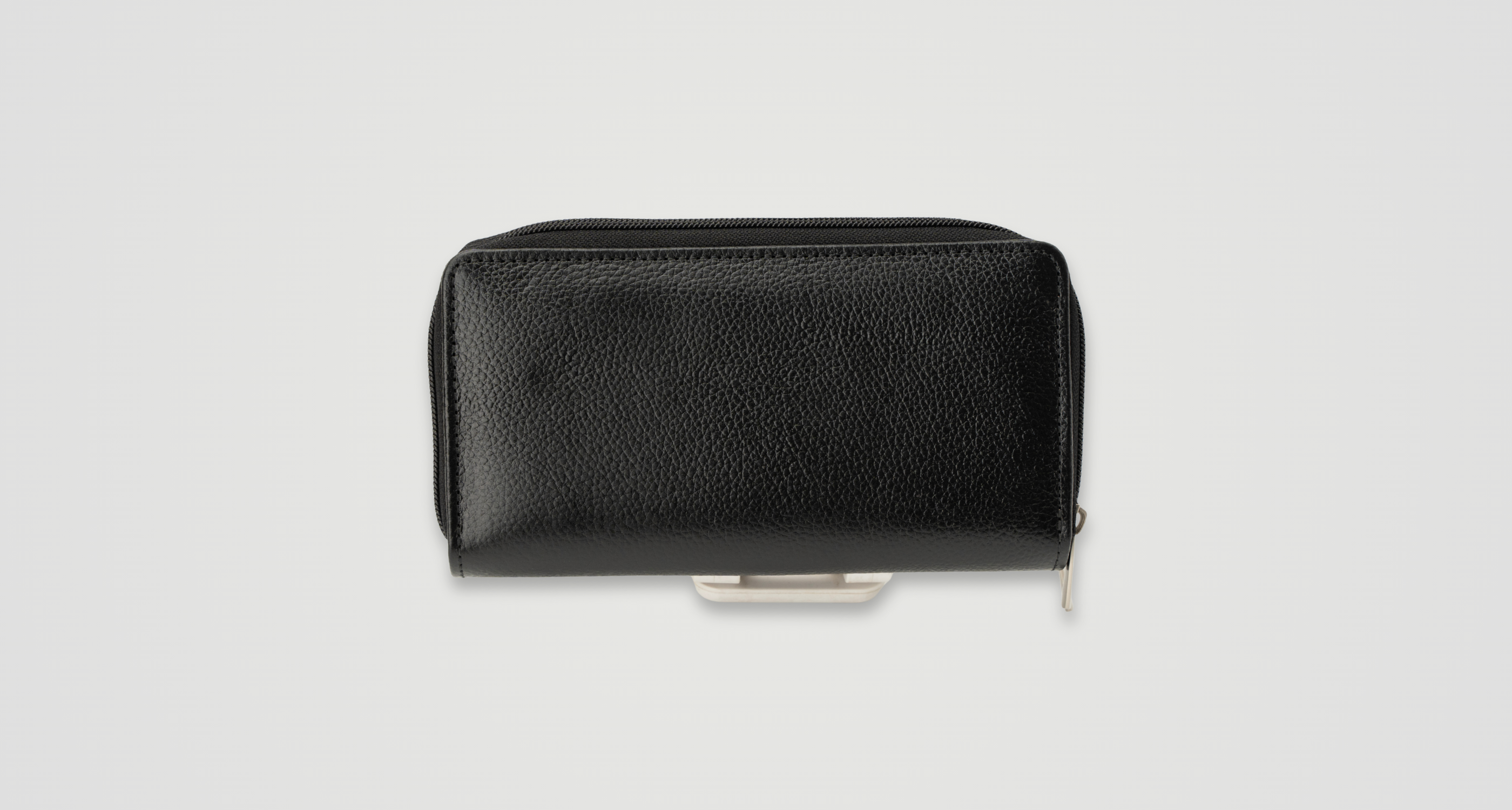 Compact Zip-Around Wallet in Black Pebbled Leather