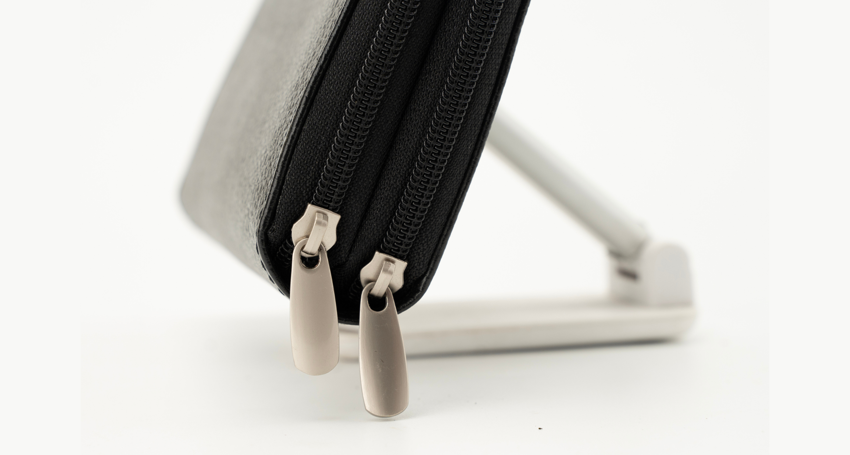 Compact Zip-Around Wallet in Black Pebbled Leather