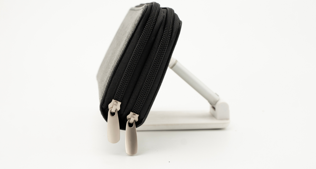 Compact Zip-Around Wallet in Black Pebbled Leather