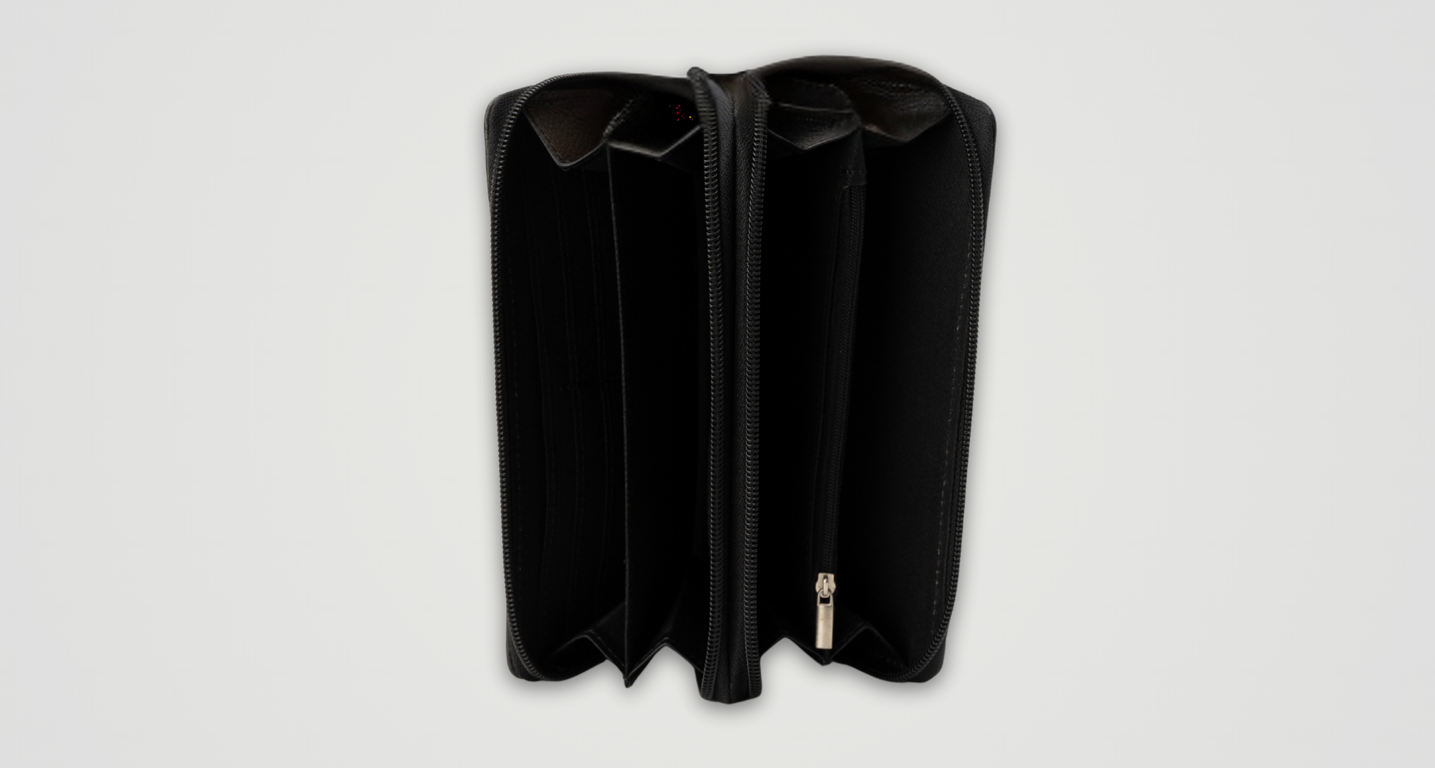 Compact Zip-Around Wallet in Black Pebbled Leather