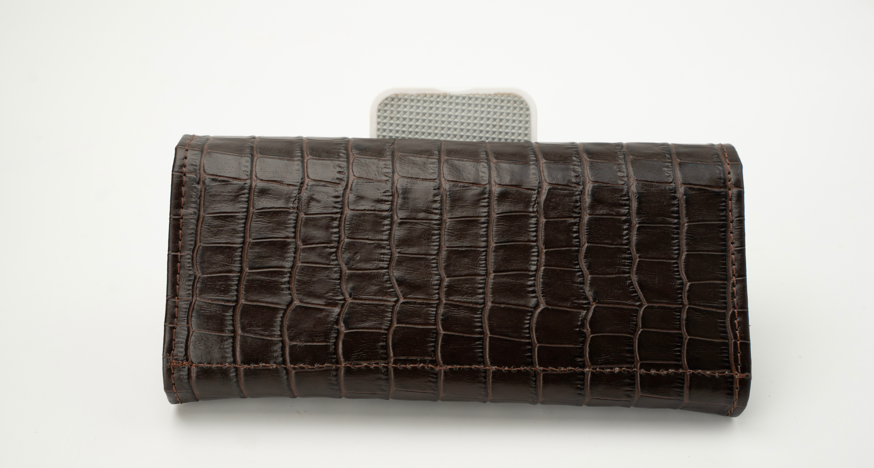Croc-Embossed Leather Clutch Wallet - Dark Brown