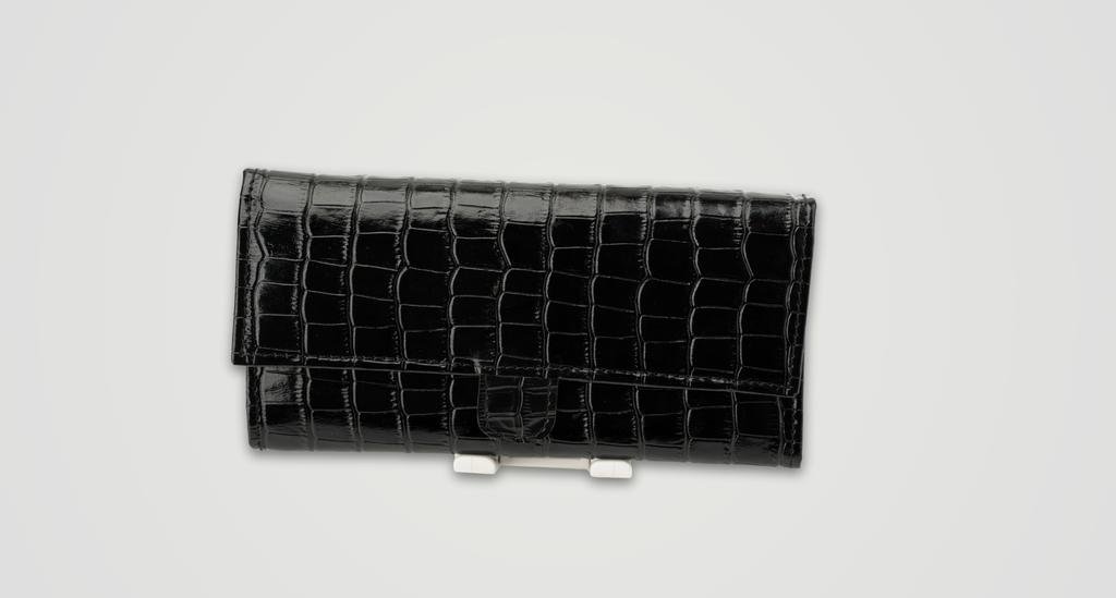 Black Shine Croc Organizer Wallet