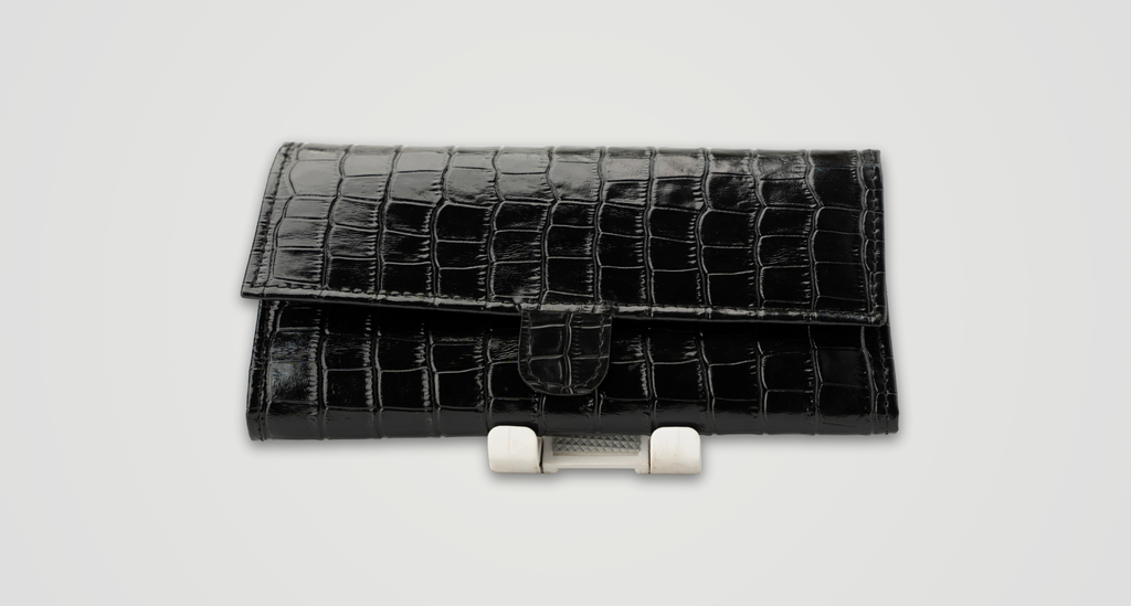 Black Shine Croc Organizer Wallet